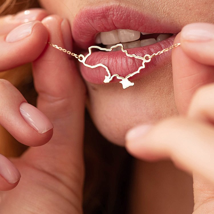 Колье "Карта Украины" в желтом золоте 4034ж от ювелирного магазина Оникс - 1