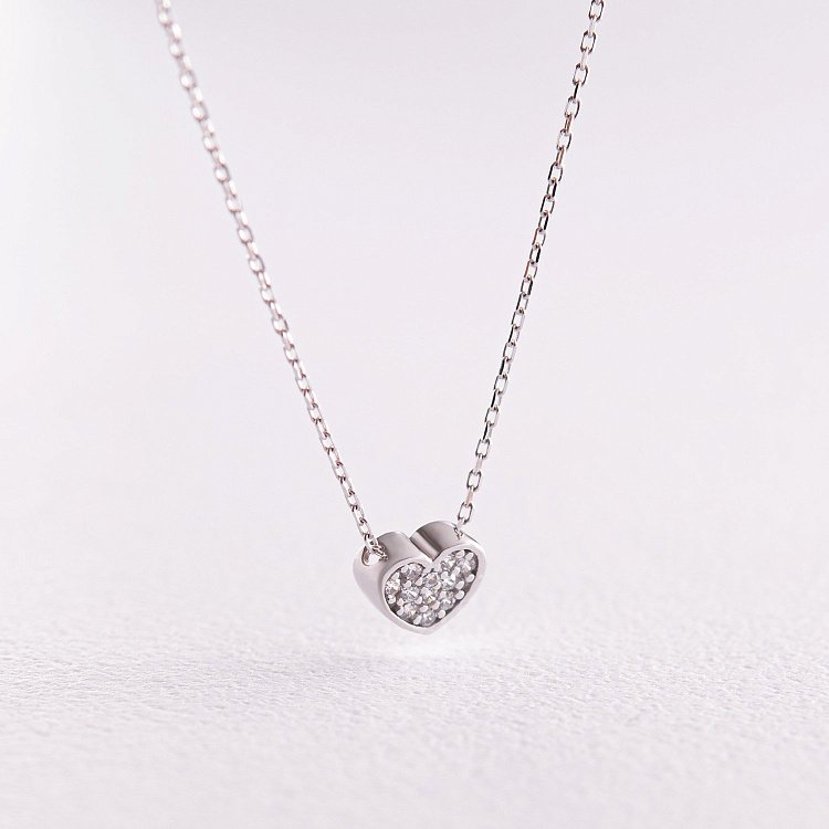 Кольє "Сердечко" з фіанітами (біле золото) кол02291 від ювелірного магазину Онікс