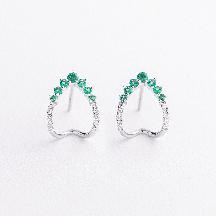 Сережки - пусети в білому золоті (діаманти, смарагди) сб0706ca від ювелірного магазину Онікс