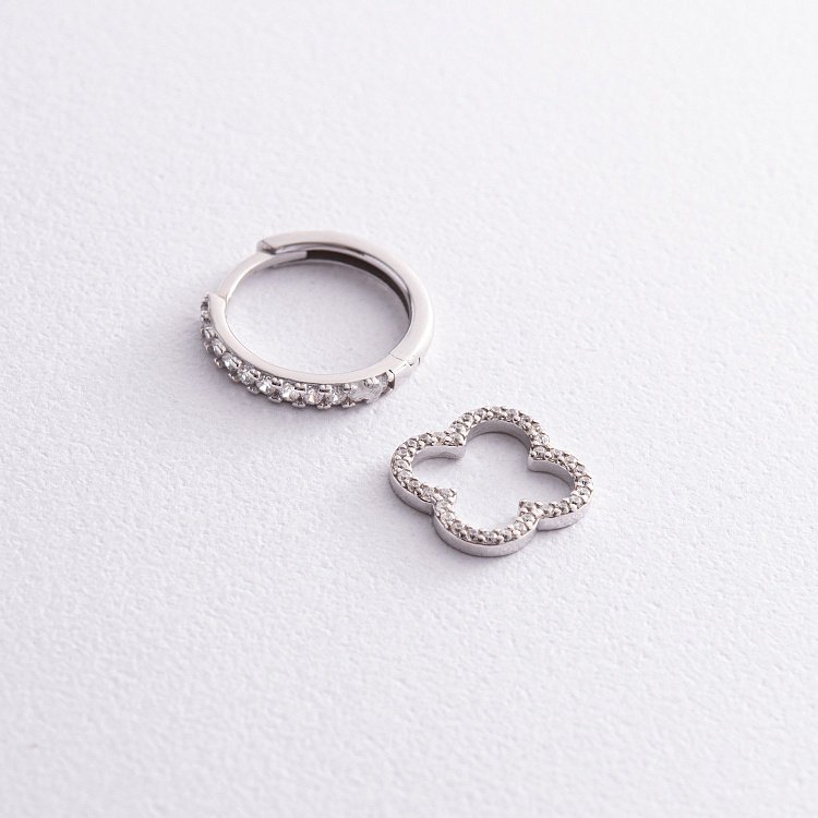Серебряные серьги - кольца "Клевер" с фианитами 2 в 1 OR120810 от ювелирного магазина Оникс - 4