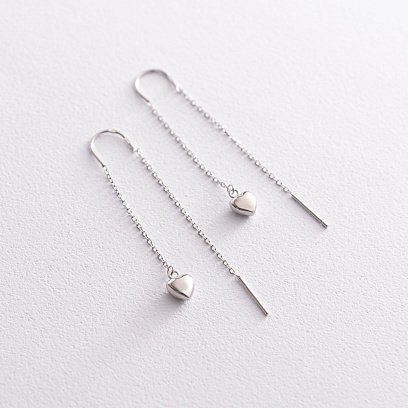 Серебряные серьги-протяжки "Сердечки"  122860