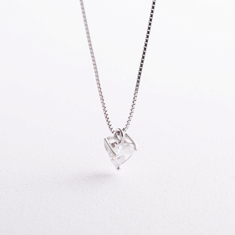 Серебряное колье "Сердце" с фианитом 181371 от ювелирного магазина Оникс - 1