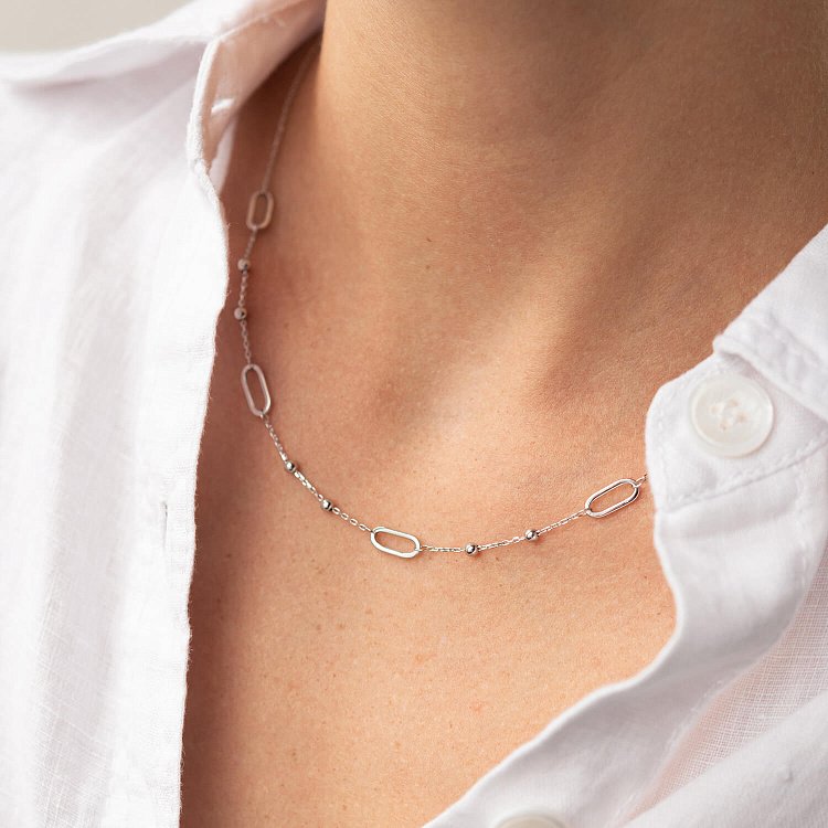 Колье - цепочка "Шарики" в белом золоте кол02255 от ювелирного магазина Оникс - 2