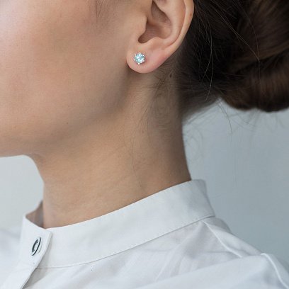 Серебряные серьги - гвоздики с синтетическим топазом 121980 №2