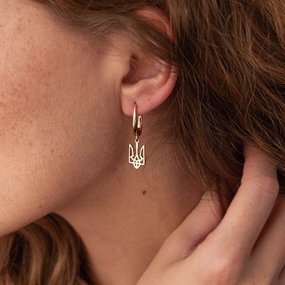 Сережки "Герб України - Тризуб" у жовтому золоті с08053 №6