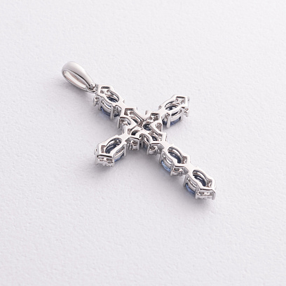 Золотой крестик с бриллиантами и сапфирами пб0373gm №2