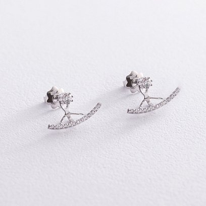 Серебряные серьги - джекеты с фианитами 902-00986 №4