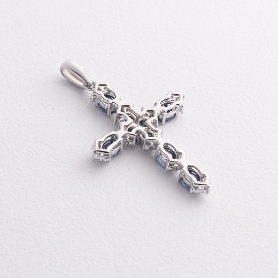Золотой крестик с бриллиантами и сапфирами пб0373gm №3