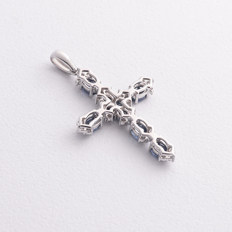 Золотой крестик с бриллиантами и сапфирами пб0373gm от ювелирного магазина Оникс - 1