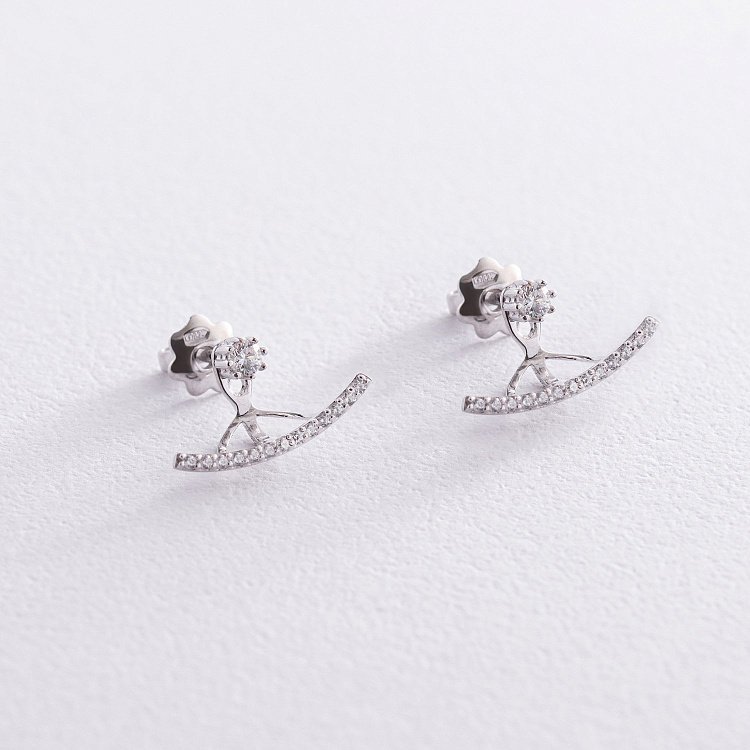 Серебряные серьги - джекеты с фианитами 902-00986 от ювелирного магазина Оникс - 3