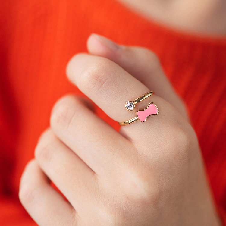 Золотое детское кольцо "Бантик" с фианитом к03451 от ювелирного магазина Оникс - 3