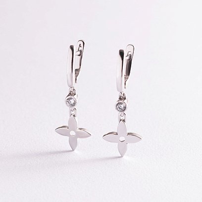 Серебряные серьги "Клевер" с фианитами 2065/1р-CZ