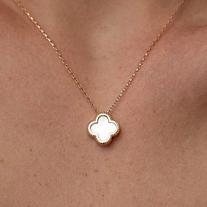 Колье "Клевер" в желтом золоте (перламутр) кол01695 №3