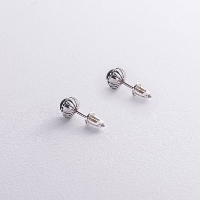 Срібні сережки - пусети з оніксом 122083 №3