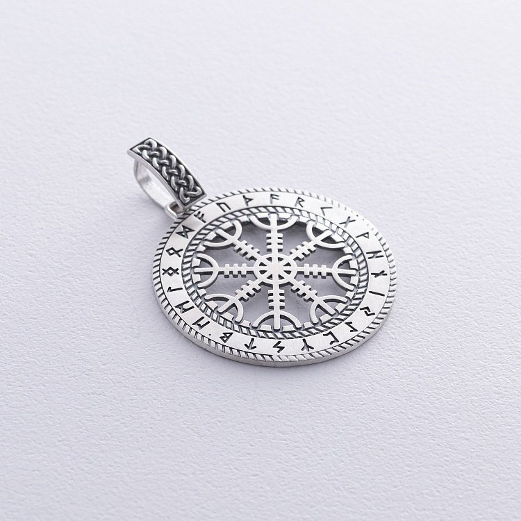 Серебряный кулон "Шлем ужаса с рунами" 984 от ювелирного магазина Оникс - 5