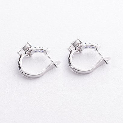 Сережки "Сердечки" у білому золоті (діаманти, сапфіри) сб0698va №2