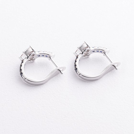 Сережки "Сердечки" у білому золоті (діаманти, сапфіри) сб0698va №3