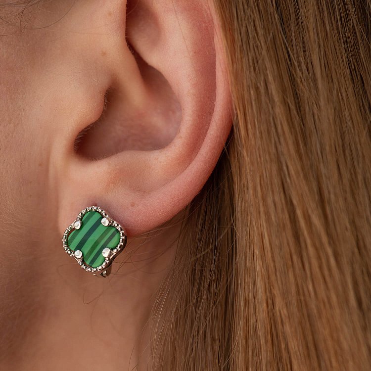Срібні сережки "Конюшина" синт. малахіт 121589 від ювелірного магазину Онікс - 3