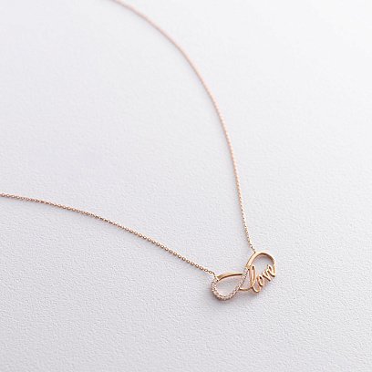 Золотое колье "Love и Бесконечность" с фианитами кол01174