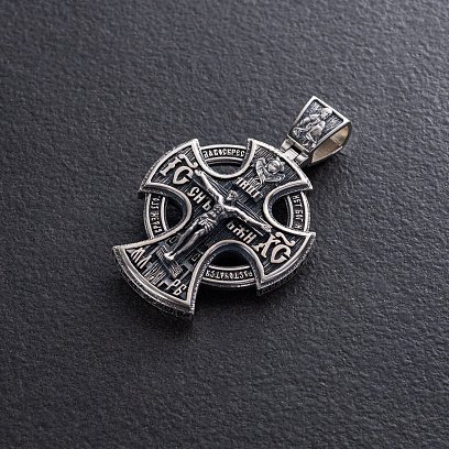 Православный серебряный крест "Распятие Христово. Молитва "Да воскреснет Бог" 1323 №2