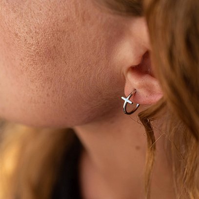 Срібні сережки - пусети "Хрестики" 123249 №4