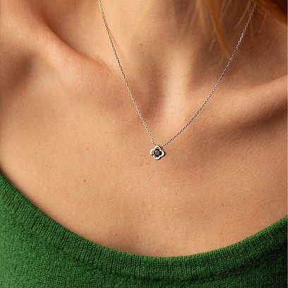 Серебряное колье "Клевер" (черный фианит) 181059 №3