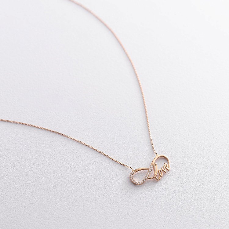 Золотое колье "Love и Бесконечность" с фианитами кол01174 от ювелирного магазина Оникс