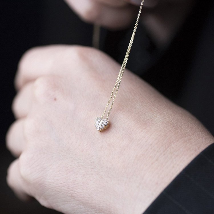 Золоте кольє "Сердечко" з фіанітами кол01079 від ювелірного магазину Онікс - 3