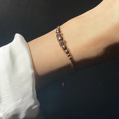 Золотий браслет "Кульки" (чорні фіаніти) б04944 №8