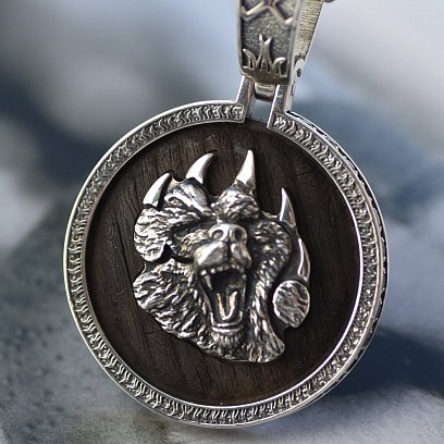 Срібний кулон "Ведмідь" з ебеновим деревом та фіанітами  947 №14