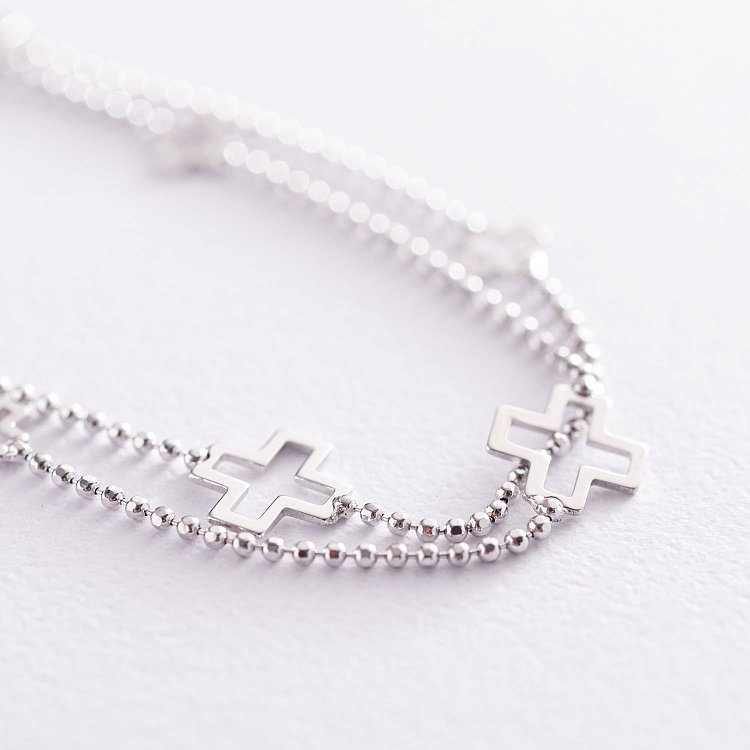 Браслет "Крестики" в белом золоте б04523 от ювелирного магазина Оникс - 3