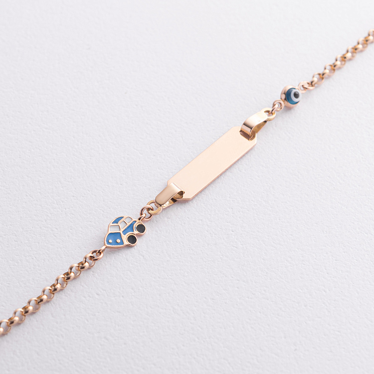 Золотий браслет для гравіювання "Машинка" з емаллю б03131 від ювелірного магазину Онікс - 2