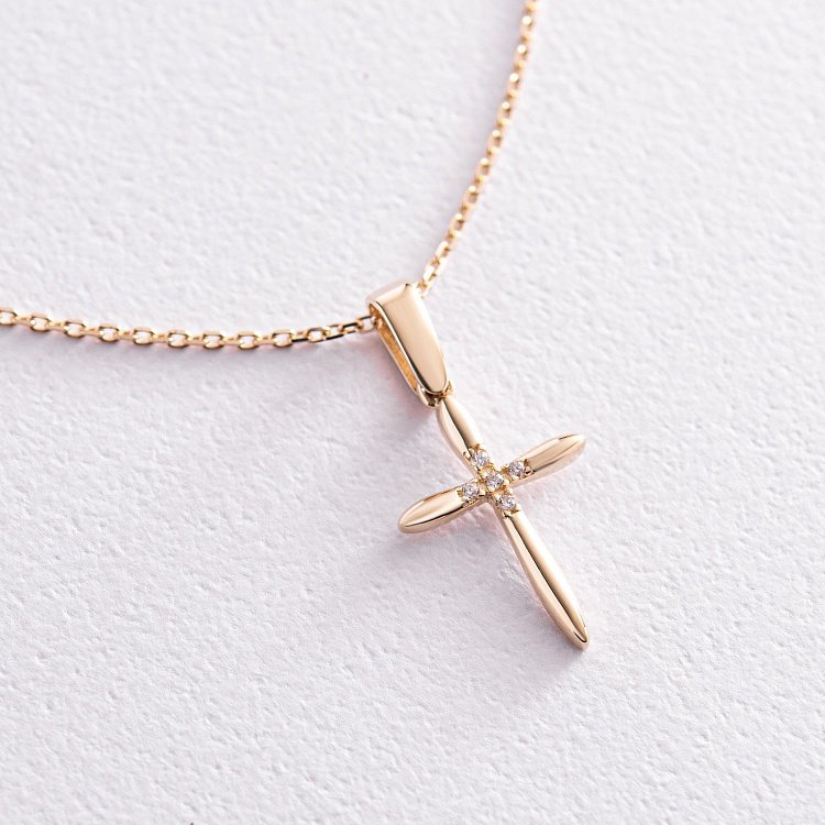 Золоте кольє "Хрестик" з фіанітами кол02193 від ювелірного магазину Онікс - 3