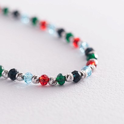 Серебряное колье (разноцветные фианиты) 181008 №4