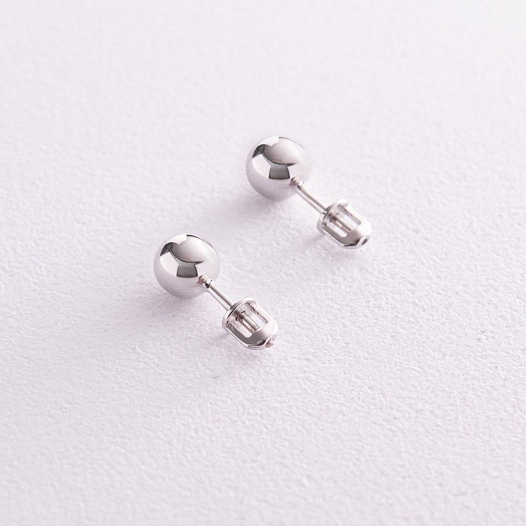 Сережки - пусети "Кульки" у білому золоті (0.7 см) с08057 від ювелірного магазину Онікс - 2