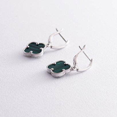 Серебряные серьги "Клевер" (малахит) 122840 №3