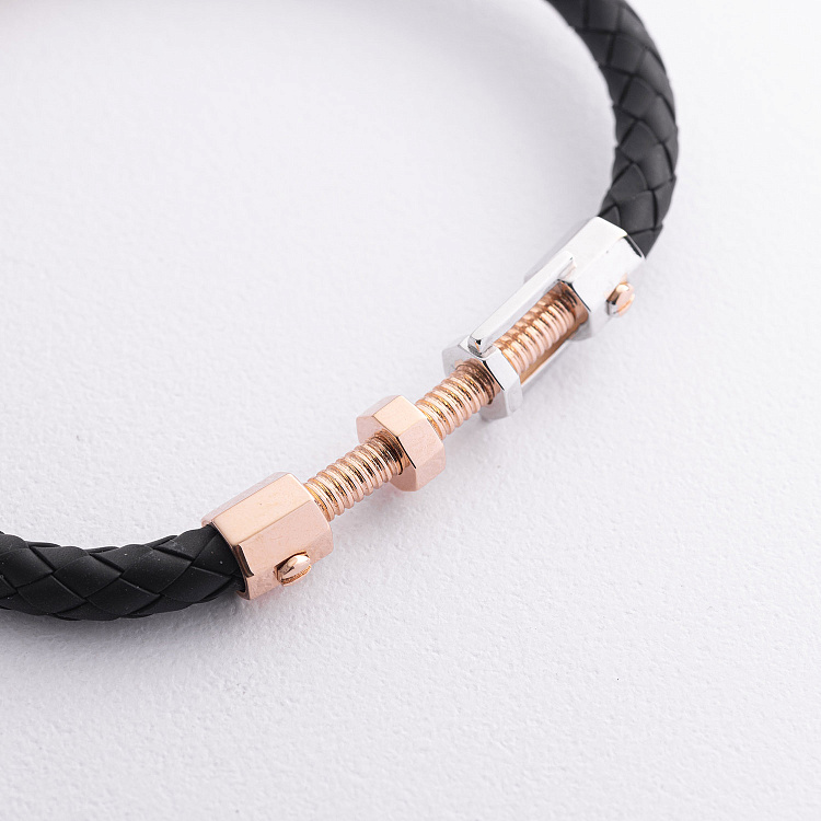 Каучуковий браслет з червоного та білого золота б05812 від ювелірного магазину Онікс - 1