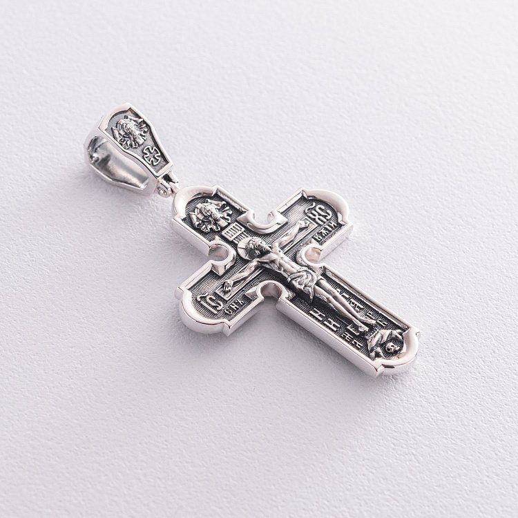 Православний хрест з чорнінням "Розп'яття Христове. Ікона Божої Матері" 133094 від ювелірного магазину Онікс - 1