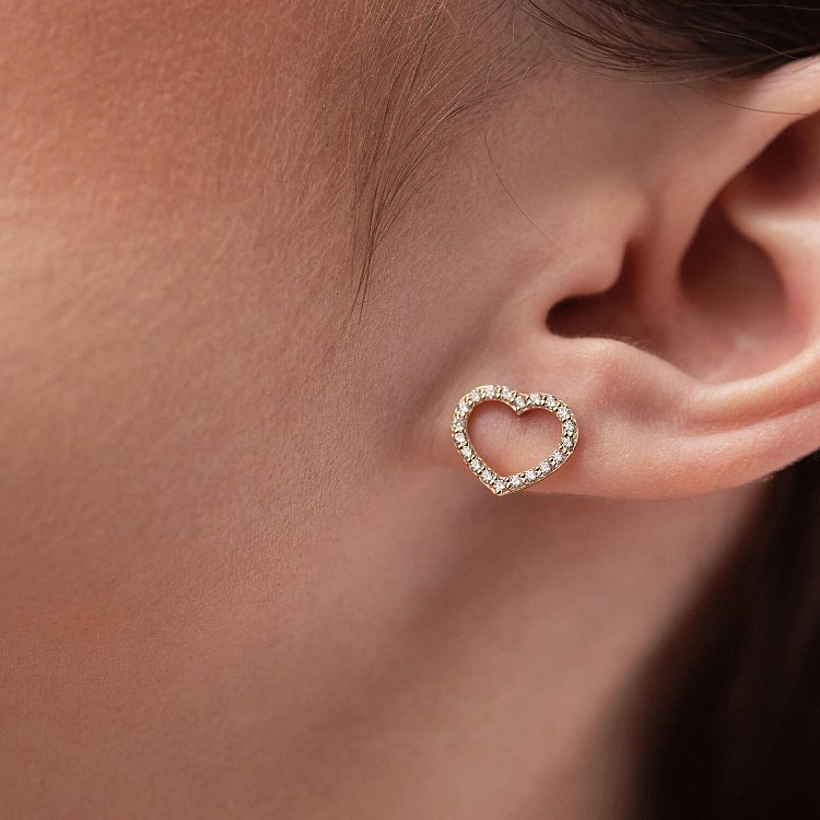 Золоті сережки - пусети "Сердечки" з фіанітами с08443 від ювелірного магазину Онікс - 4