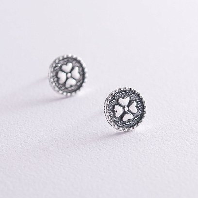 Сережки - пусети "Конюшина" в сріблі (чорніння) 122772