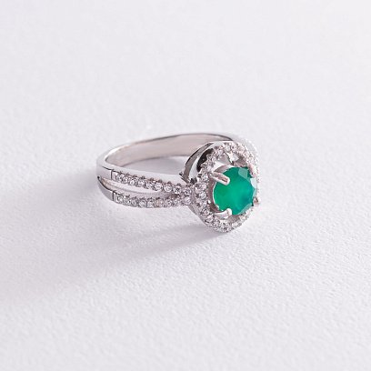 Серебряное кольцо с хризопразом и фианитами 111492 №4