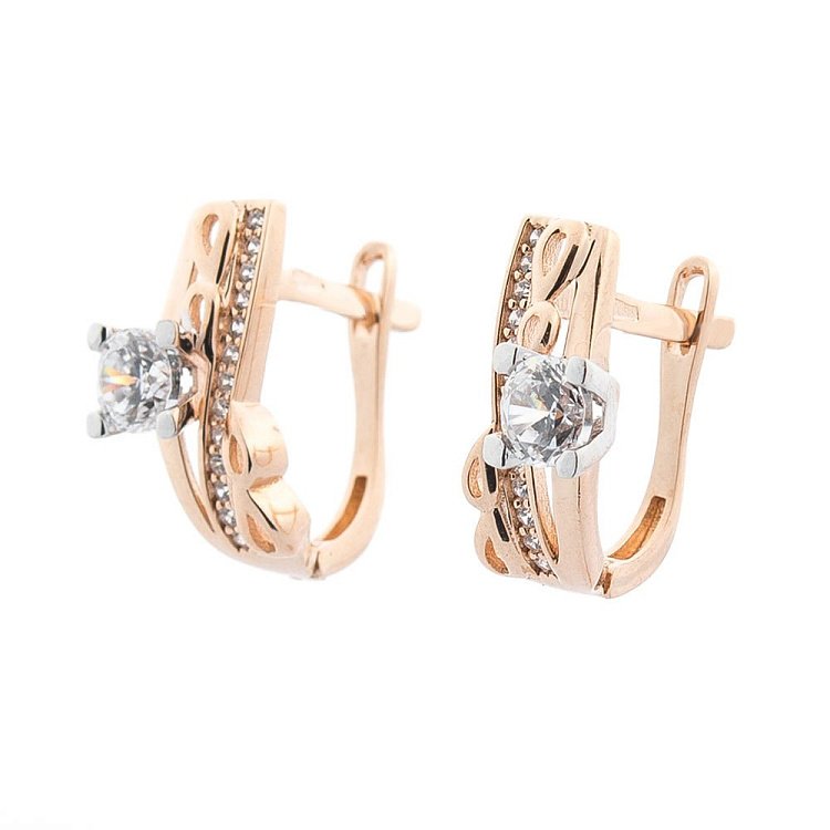 Золотые серьги с фианитами с05357 от ювелирного магазина Оникс - 1