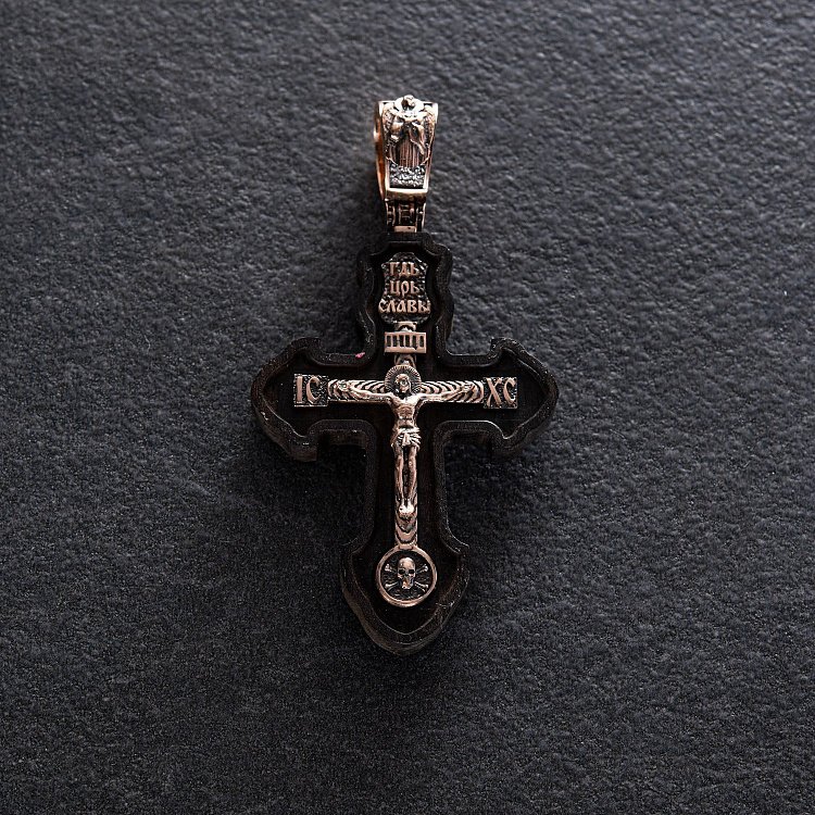 Золотий хрест "Розп'яття. Спаси та Збережи" з ебеновим деревом 631зч від ювелірного магазину Онікс - 2