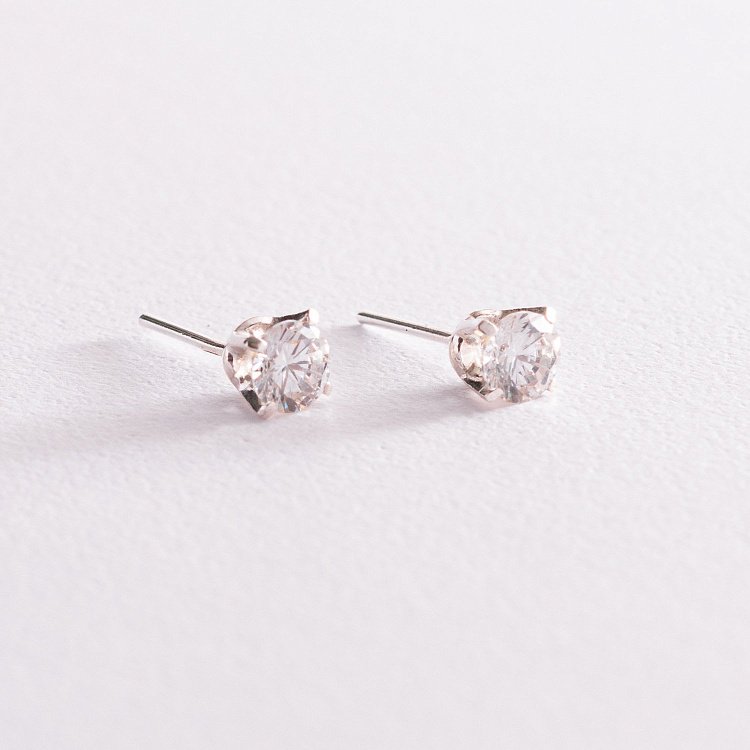 Срібні сережки - пусети з фіанітами (6мм) 12868 від ювелірного магазину Онікс