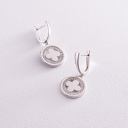 Сережки "Конюшина" в білому золоті (білі фіаніти) с07688 №3