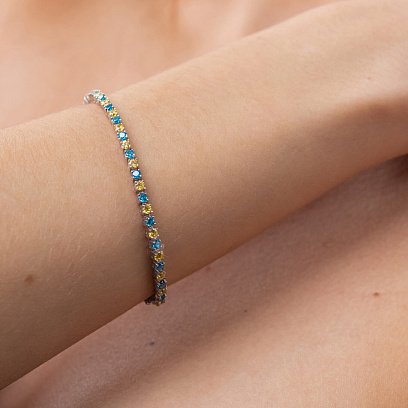Серебряный браслет с голубыми и желтыми фианитами 890 №8