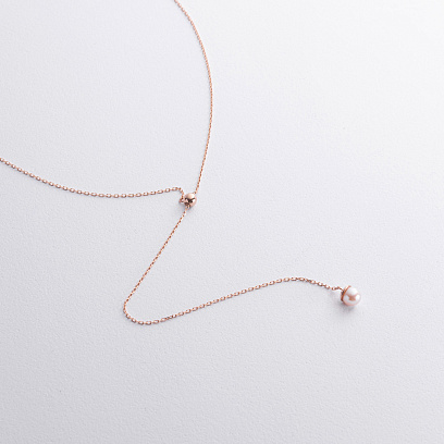 Колье - галстук "Жемчужина на цепочке" в красном золоте (регулируемая длина) кол02634