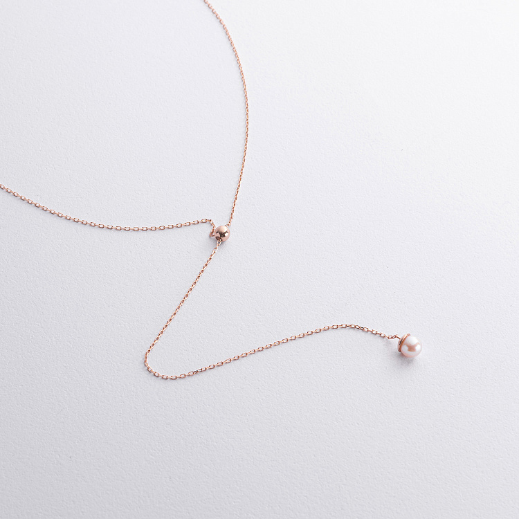 Колье - галстук "Жемчужина на цепочке" в красном золоте (регулируемая длина) кол02634 от ювелирного магазина Оникс