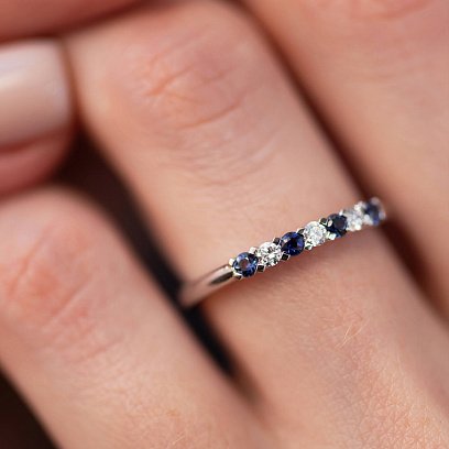 Золота каблучка з сапфірами і діамантами кб0494cha №5