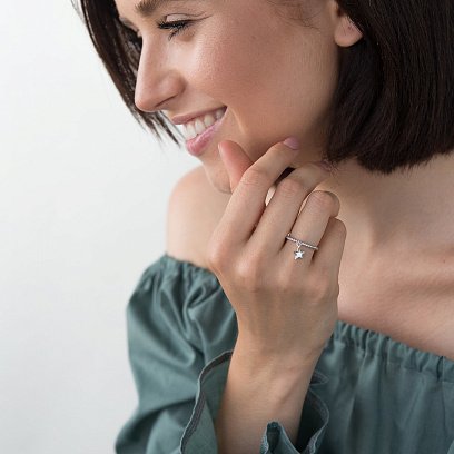 Золота каблучка "Зірка" (фіаніт) к06119 №2